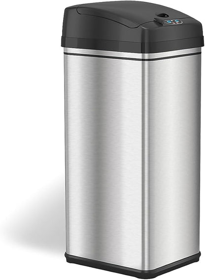 iTouchless 50 Liter / 13 Gallon Kitchen Trash Can with Lid & Odor Filter – Motion Sensor Stainless Steel Garbage Bin for Home, Office, or Garage – Slim, Large Capacity Design