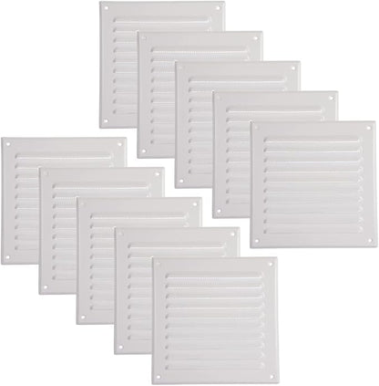 Vent Systems - 6 x 6 Inch (Inner) Pack of 10 White Metal Square Soffit Air Vent Grille Cover, Register Vent Deflector Louver Built-in Mesh HVAC for Bathroom Home Office Kitchen 8" x 8" (Outer)