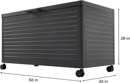 MIRADOR 175 Gallon Outdoor Storage Box Waterproof, Metal Deck Box with wheels for Patio Furniture, Garden Tools, Outdoor Cushion, Charcoal