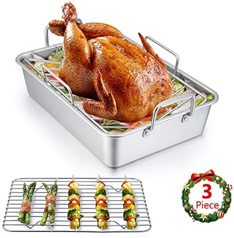 E-far 14 x 10.6 Inch Roasting Pan, Stainless Steel Turkey Roaster by E-far