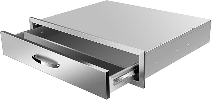Outdoor Kitchen Stainless Steel Triple Access BBQ Drawers With Handle For BBQ Island Patio Grill Station,Single Drawer