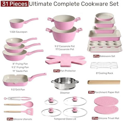 Kikcoin 31 Piece Pots and Pans Set Non Stick Kitchen Cookware Sets - Image 2