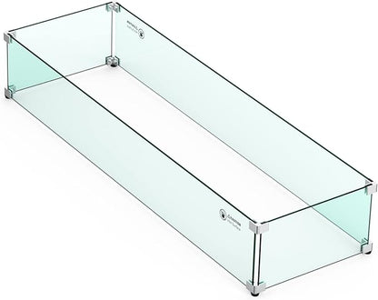Skyflame Linear Fire Pit Wind Guard – 40.5" x 12.5" Thick Tempered Glass Firepit Screen/Clear Shields for Propane Fire Pit Table