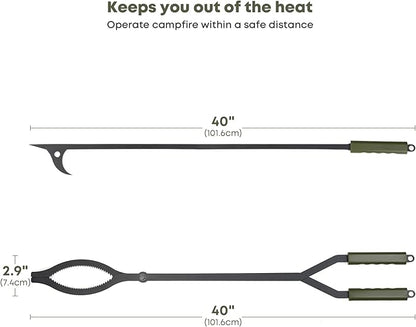 Stanbroil 40" Firewood Tongs and Fire Poker Set, Large Campfire Tongs Tool Set for Fireplace and Camping Fire Pit Wood Stove Indoor & Outdoor Use