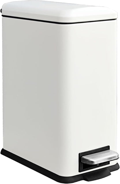 Bathroom Trash Can, 2.6 Gallon Trash Can with Lid, Stainless Steel Pedal Trash Bin with Removable Liner for Bathroom, Bedroom, Kitchen, Office,10 Liter White Garbage Can