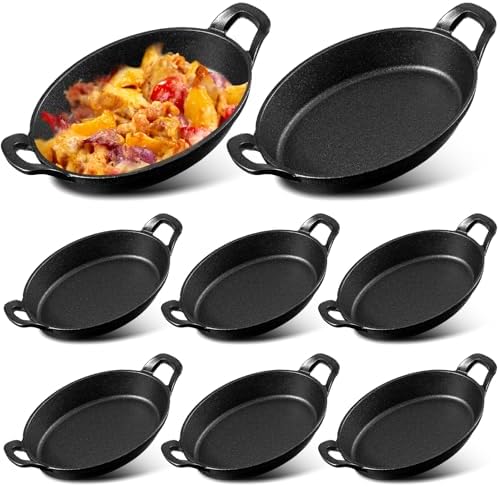 Mifoci 8 Pack Mini Cast Iron Skillet, 8.5" x 6.1" Oval Sizzling Steak Plate Pan by Mifoci