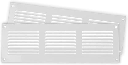 Repa Market 2-Pack 12x4 Inch Air Vent Cover/White Galvanized Steel Louvered Grill Cover with Mesh Screen/Wall or Ceiling Vent/Durable Flush Mount HVAC Register for Indoor and Outdoor Ventilation