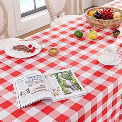 Softalker Gingham Checkered Tablecloth Rectangle - Outdoor Waterproof Buffalo Plaid Table Cloth, Stain Resistant Washable Table Cover for Picnic, Camping - Red and White, 2 Pack - 60 x 102 Inch