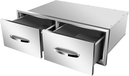 Outdoor Kitchen Drawers, Flush Mount Triple Access BBQ Drawers With Stainless Steel Handle, BBQ Island For BBQ Island Patio Grill Station,Double Drawers