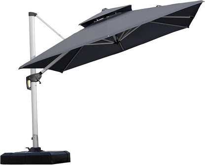 PURPLE LEAF Cantilever Outdoor Umbrella 9' x 9' Square Double Top, 3-Yr by PURPLELEAF
