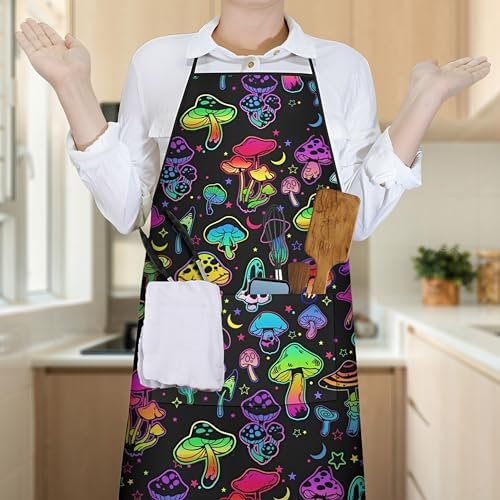 Mushroom Kitchen Aprons with Utility Pockets Women Funny Adjustable Bib Baking - Image 4