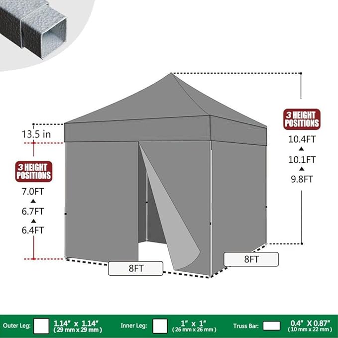 Eurmax USA 8'x8' Pop-up Canopy Tent Commercial Instant Canopies with 4 Removable Zipper End Side Walls and Roller Bag, Bonus 4 SandBags(Red)