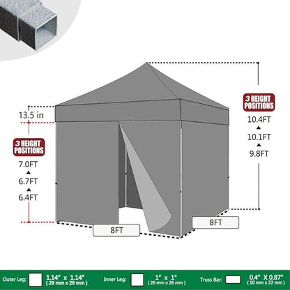Eurmax USA 8'x8' Pop-up Canopy Tent Commercial Instant Canopies with 4 Removable Zipper End Side Walls and Roller Bag, Bonus 4 SandBags(Purple)