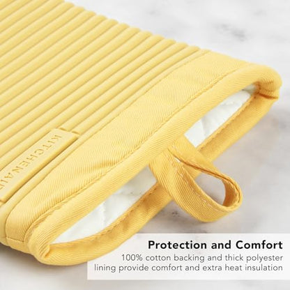 KITCHENAID Ribbed Soft Silicone Oven Mitt 2-Pack Set, Butter Yellow - Image 6