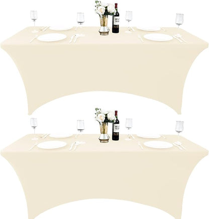 2-Pack 6ft Spandex Table Covers for Rectangle Standard Folding Tables - Wrinkle Resistant Stretch Tablecloths - Ultimate Fitted Table Protector for Parties, Trade Shows, Banquet