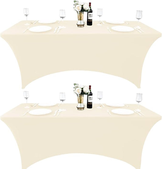 2-Pack 8ft Spandex Table Covers for Rectangle Folding Tables - Washable Elastic Tablecloth - Ultimate Fitted Table Protector for Birthday Parties, Trade Shows, Banquet