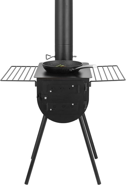 VEVOR 118" Camping Wood Stove, Portable Alloy Steel Tent Stove with 3000in³ Firebox, Outdoor Heating & Cooking Stove with Chimney Pipes & Gloves, Includes 8 Pipes for Efficient Heating