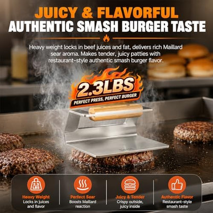 6.3" Smash Burger Press, 304 Stainless Steel Hamburger Press, 2.3 lbs - Image 2