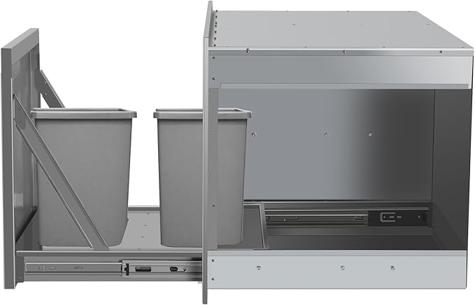 Outdoor Kitchen Drawer Combo, Stainless Steel Triple Drawers & 2 Trash Can Drawers, Enclosed Built-in Drawer Flush Mount For Outdoor Kitchens & BBQ Islands,G2
