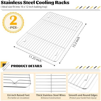 P&P CHEF 15.3" x 11.25" Cooling Baking Wire Racks Pack of 2 - Image 2