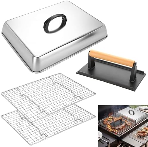 14 Inch Large Melting Dome and Grill Press Kit, Stainless Steel Cheese Basting by Ferrochef