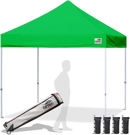 Eurmax USA Standard 10x10ft Patio Pop Up Canopy Tent for Outdoor Events Commercial Instant Canopies with Heavy Duty Roller Bag,Bonus 4 Canopy Sand Bags (Kelly Green)