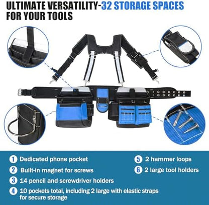 Tool Belt with Suspenders for Men, Heavy Duty Construction Tool Belt with 32 - Image 2