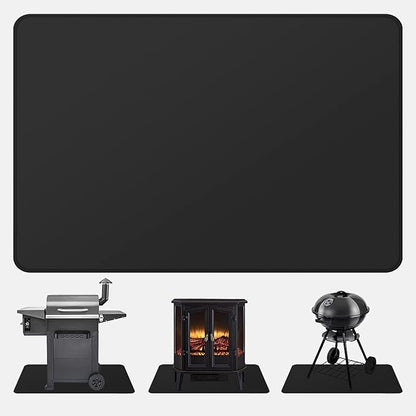 FLASLD Under Grill Mat, 36 X 48 inches Fireproof and Waterproof Pad for Outdoor Charcoal Grills, Gas Grills, Oil Fryers and Smokers, Black Protective Deck and Patio Mat