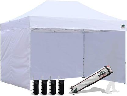 Eurmax USA 8'x12' Pop-up Canopy Tent Commercial Instant Canopies with 4 Removable Zipper End Side Walls and Roller Bag, Bonus 4 SandBags(White)