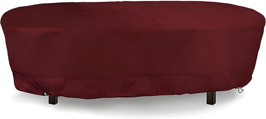 Eevelle Meridian Patio Oval Table Cover with Marine Grade Fabric - Waterproof Outdoor Table Cover - Furniture Set Covers for Dining Table - Easy to Install - (25.5" H x 60" L x 36" W, Burgundy)