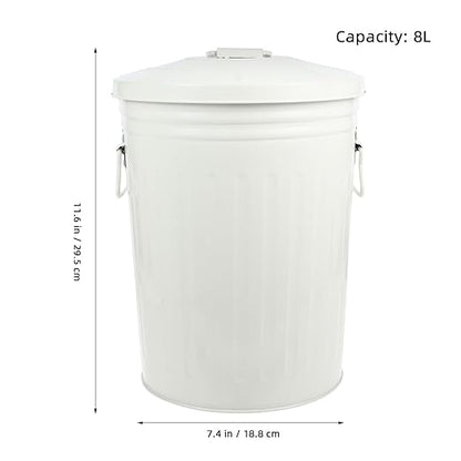 Wakauto Round Trash Can with Lid 8L Kitchen Waste Container Metal Recycling Bin for Bedroom Outdoor Office Home Use Beige