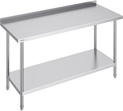 VEVOR 24 x 60 x 36 Inch Stainless Steel Work Table, Commercial Food Prep Worktable Heavy Duty Prep Worktable, Metal Work Table with Adjustable Height for Restaurant, Home and Hotel
