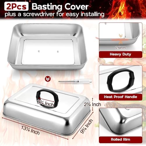 Onader 13 x 9 Inch Rectangular Melting Dome Griddle Lid Set, Stainless Steel - Image 2