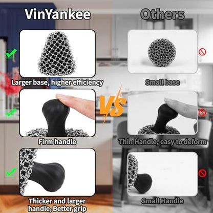 Cast Iron Scrubber with Handle 316 Dish Cast Cleaner Chainmail Scrubber - Image 4