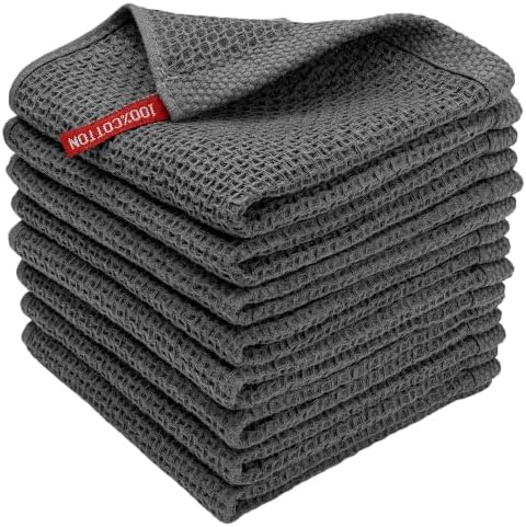 100% Cotton Waffle Weave Kitchen Towels, 8 Pack Dish Cloths by FreeNook