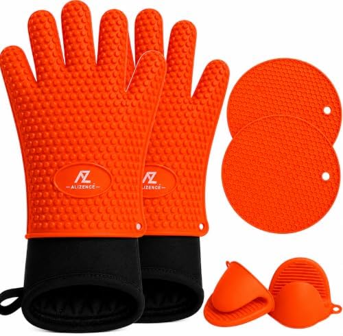 Silicone Oven Gloves, 500°F Heat Resistant, w/2 Trivets by AliZence