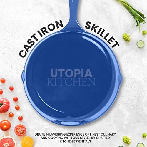 Utopia Kitchen Cast Iron Skillet Set 3 Piece 6 8 10 Inch PFAS-Free Blue - Image 3