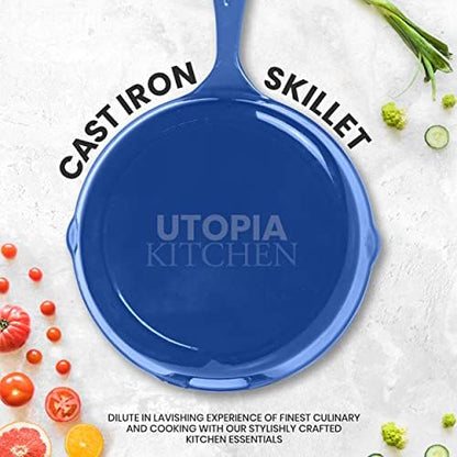 Utopia Kitchen Cast Iron Skillet Set 3 Piece 6 8 10 Inch PFAS-Free Blue - Image 3