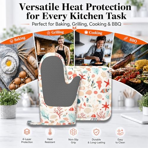 Cartoon Starfish and Shells Oven Mitts and Pot Holders Sets Silicone Kitchen - Image 3