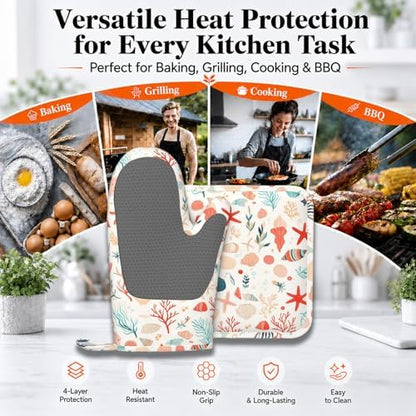 Cartoon Starfish and Shells Oven Mitts and Pot Holders Sets Silicone Kitchen - Image 3