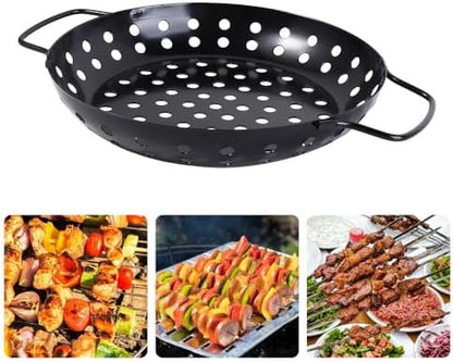 Round Grill Wok with Handle, Carbon Steel Grill Pan With Holes, Non-Stick by Vctitil
