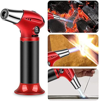Blow Torch, Professional Kitchen Cooking Torch with Lock Adjustable Flame Refillable Mini Blow Torch Lighter for BBQ, Baking, Brulee Creme, Crafts and Soldering(Butane Gas Excluded)