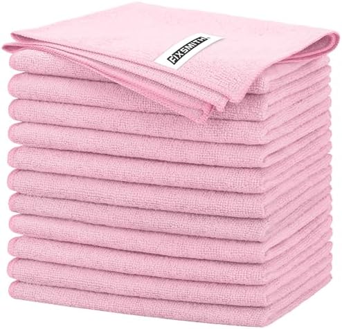 FIXSMITH Pink Microfiber Cleaning Cloth -Pack of 12, Highly Absorbent Cleaning by FIXSMITH