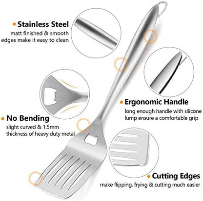 HaSteeL Grilling Utensil Set 18in, Stainless Steel BBQ Accessories Tools - Image 2