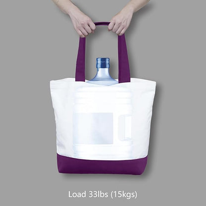 TOPDesign 1-Pack Super Strong Large 12oz Cotton Canvas Tote Bag, Reusable Grocery Shopping Cloth Bag, Fashionable Two-Tone Tote for Crafts, DIY Your Creative Designs