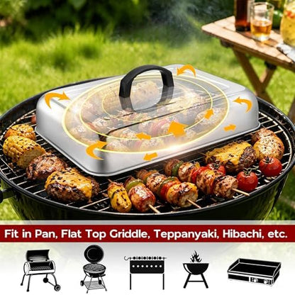Onader 13 x 9 Inch Rectangular Melting Dome Griddle Lid Set, Stainless Steel - Image 5