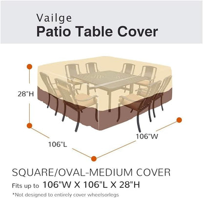 Vailge Waterproof Patio Furniture Set Cover with Padded Handles, Patio/Outdoor Table Cover, Patio/Outdoor Dining Square Table Chairs Cover