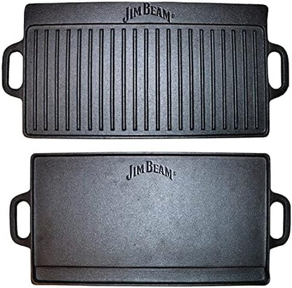 Jim Beam Pre Seasoned Heavy Duty Construction Double Sided Cast Iron Griddle Pan by Jim+Beam