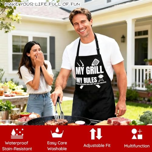 Funny Black Waterproof BBQ Chef Bib Aprons - Image 2