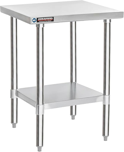 DuraSteel 24x24 Stainless Steel Work Table - NSF Commercial Prep Metal Table - Outdoor Pizza Oven Stand w/Under Shelf - Kitchen Island Laundry Utility Garage Microwave Stand Large Rolling Storage Cart